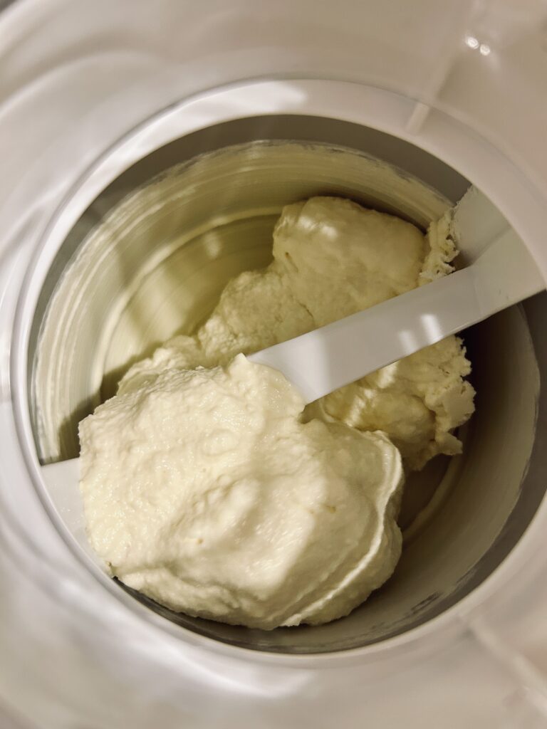 kefir ice cream churning in ice cream maker